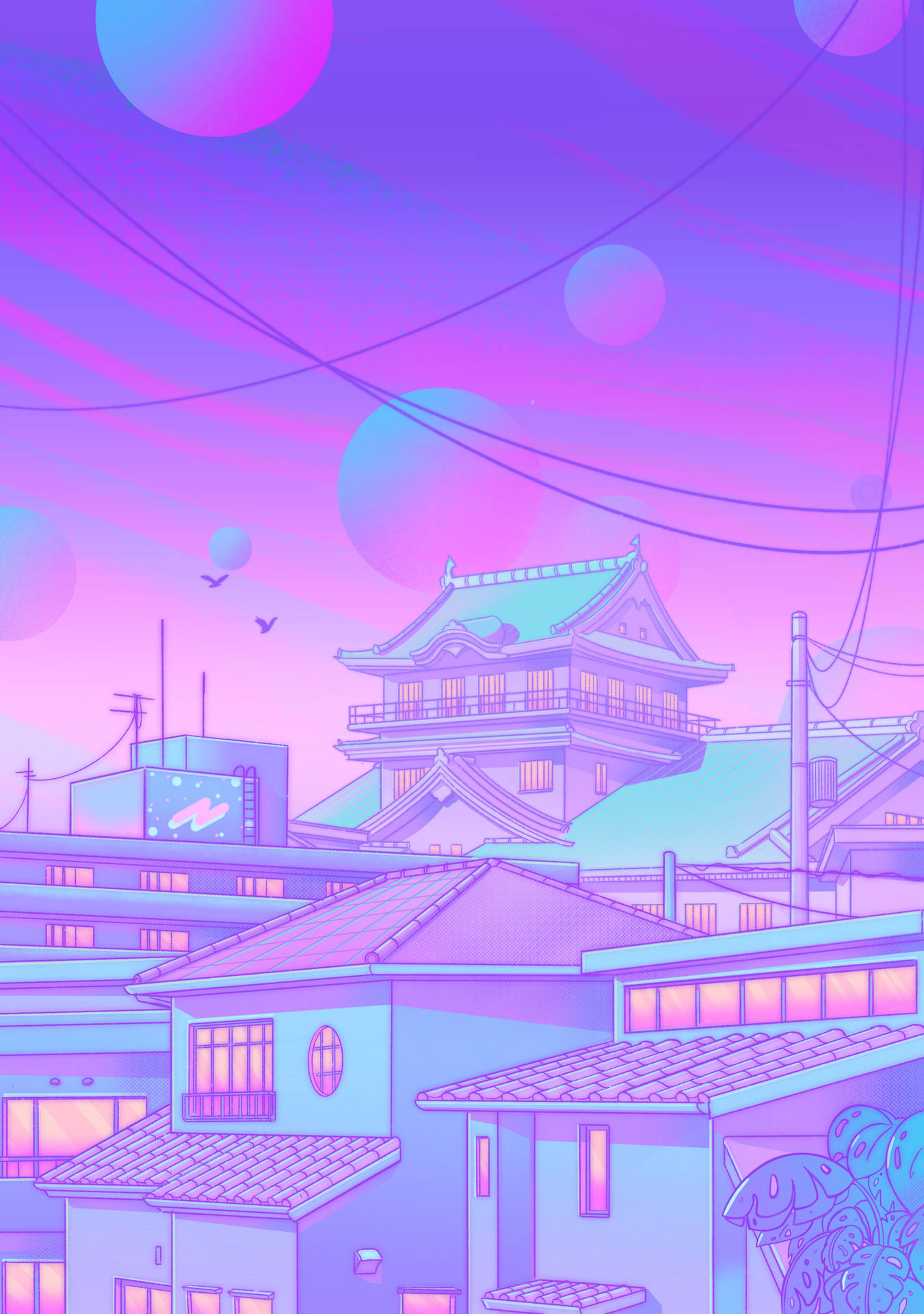 Pastel Japanese Aesthetic Of Neighborhood Spheres Background