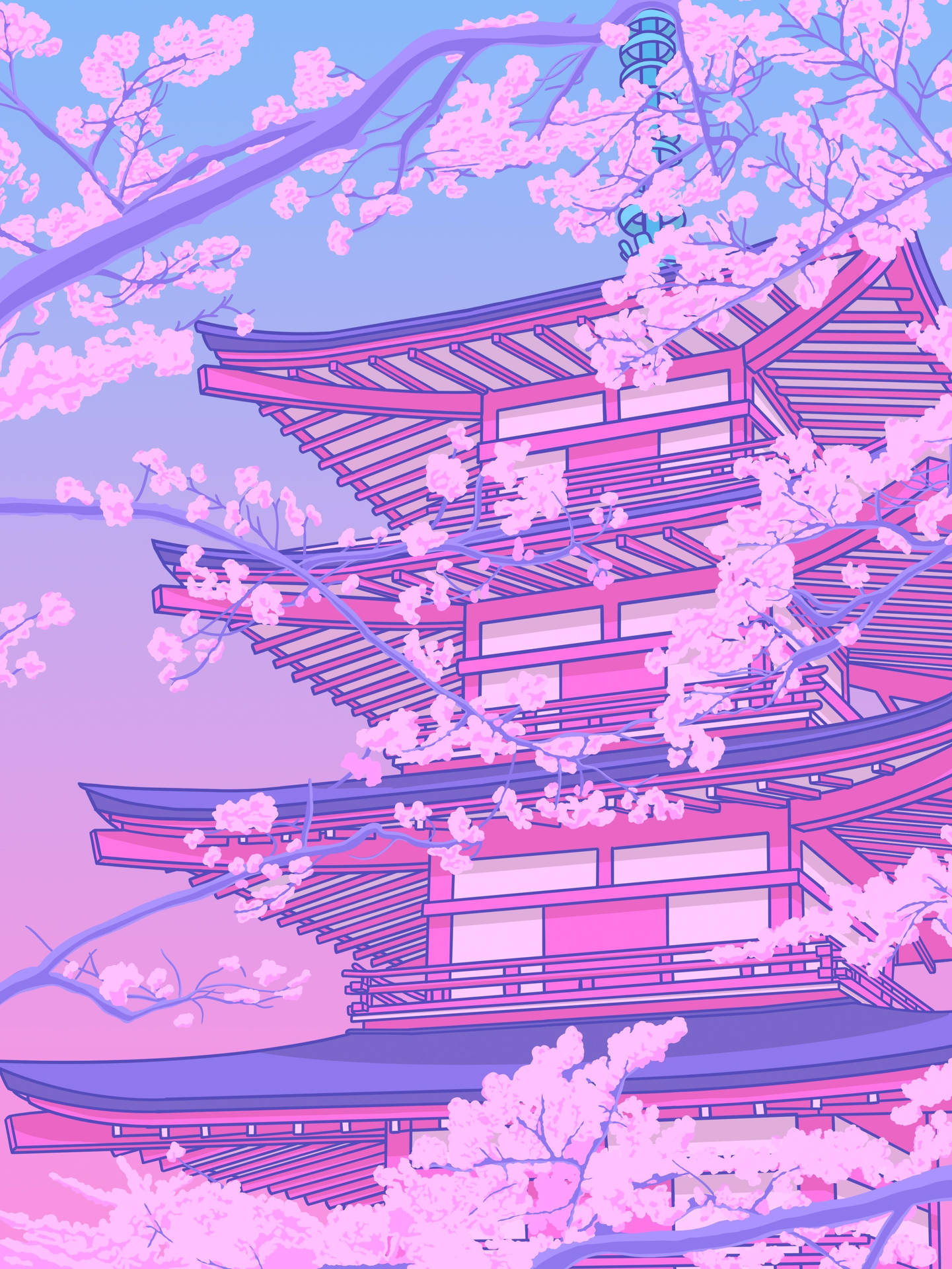 Pastel Japanese Aesthetic Pink Pagoda Background