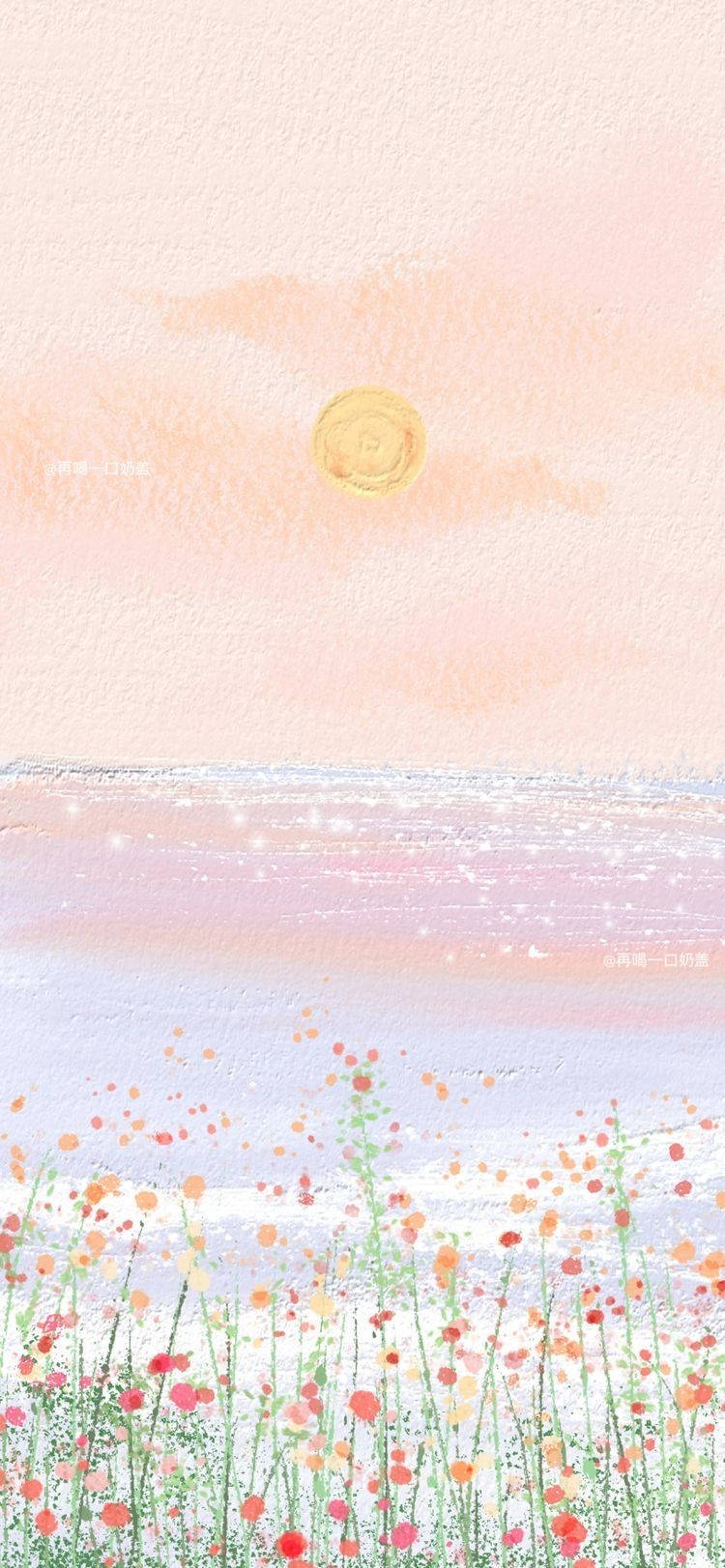 Pastel Orange Floral Sunset Painting Background