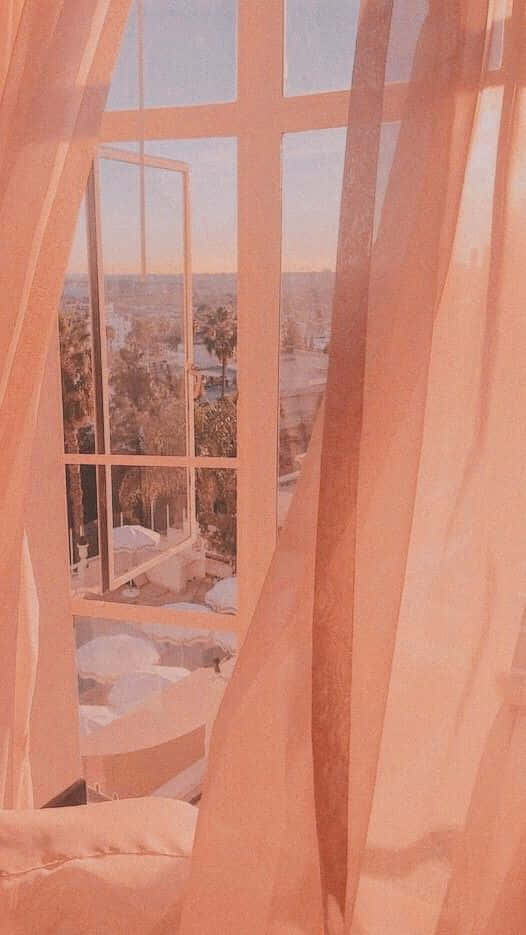 Pastel Peach Aesthetic Bed Curtains Background