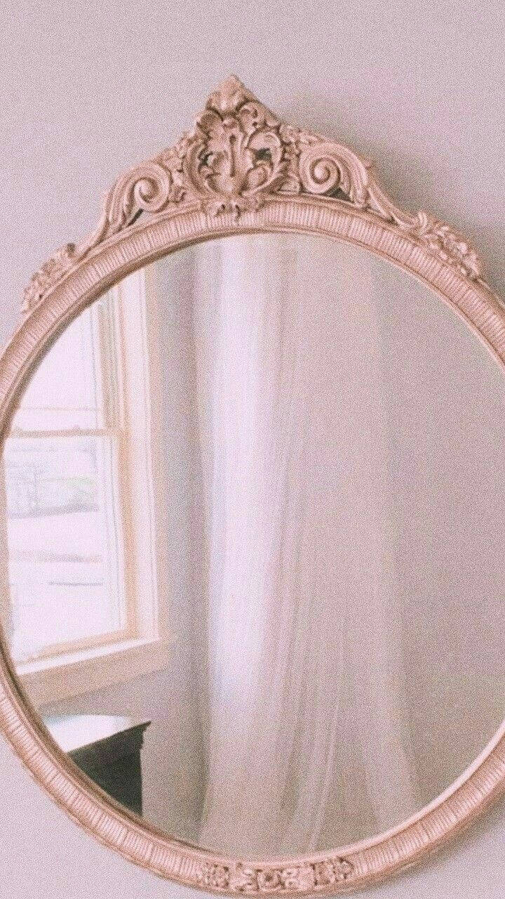 Pastel Peach Vintage Oval Mirror