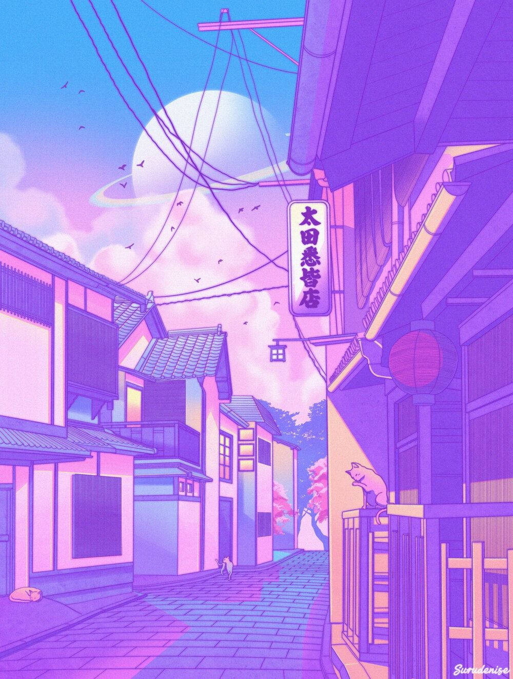 Pastel Phone Anime Neighborhood Background