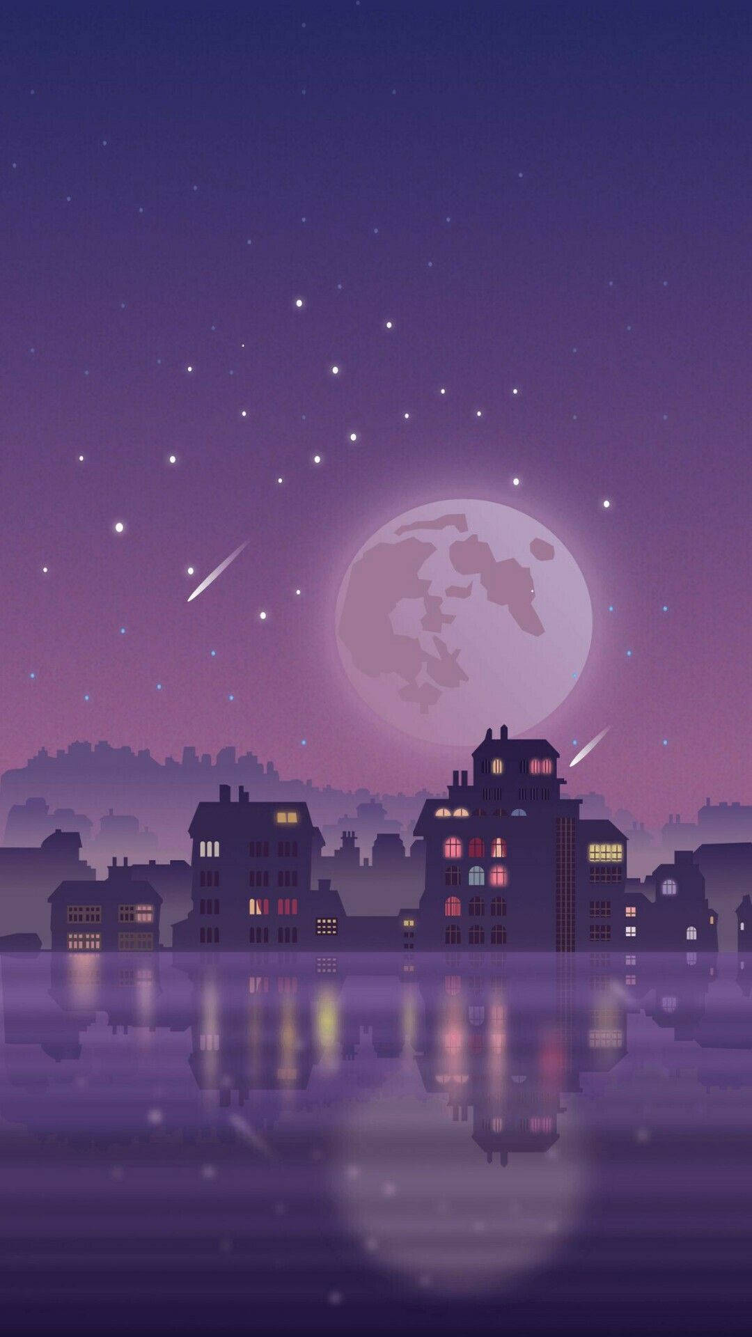 Pastel Phone Moonlit City Background