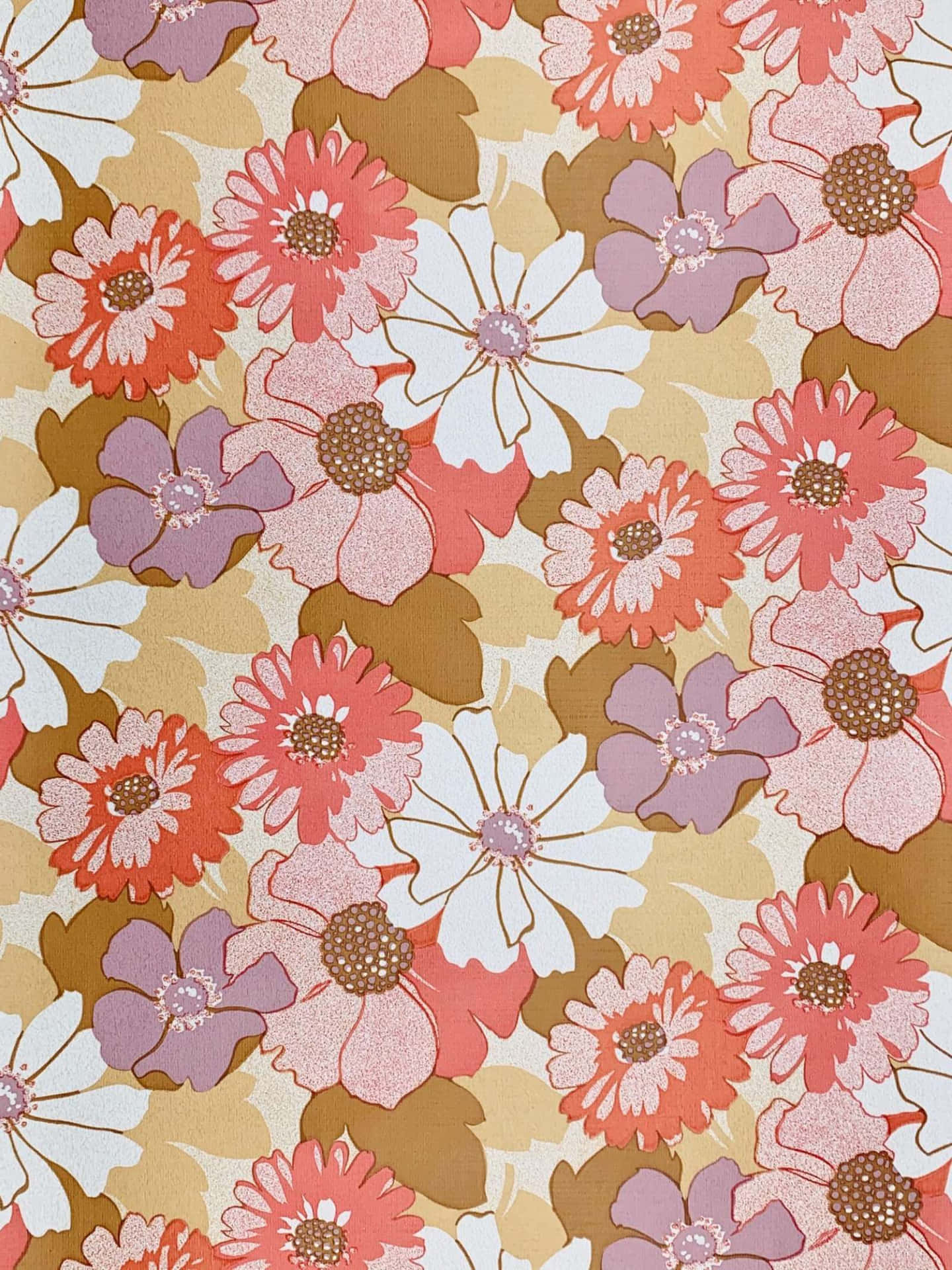 Pastel Pink 70s Floral Phone Background