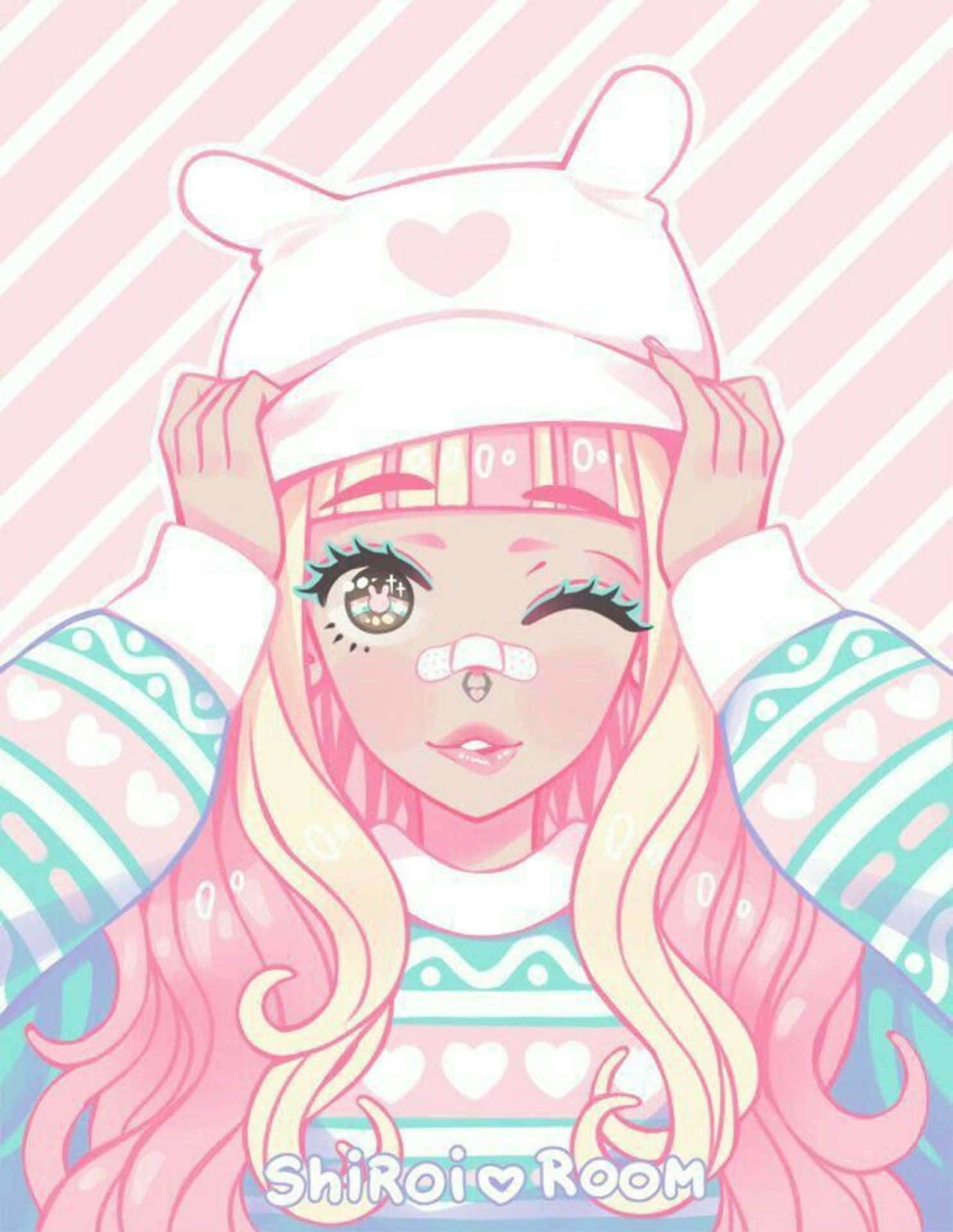 Pastel Pink Aesthetic Anime Girl Winking Background