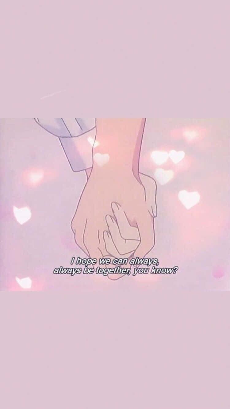 Pastel Pink Aesthetic Anime Holding Hands Background