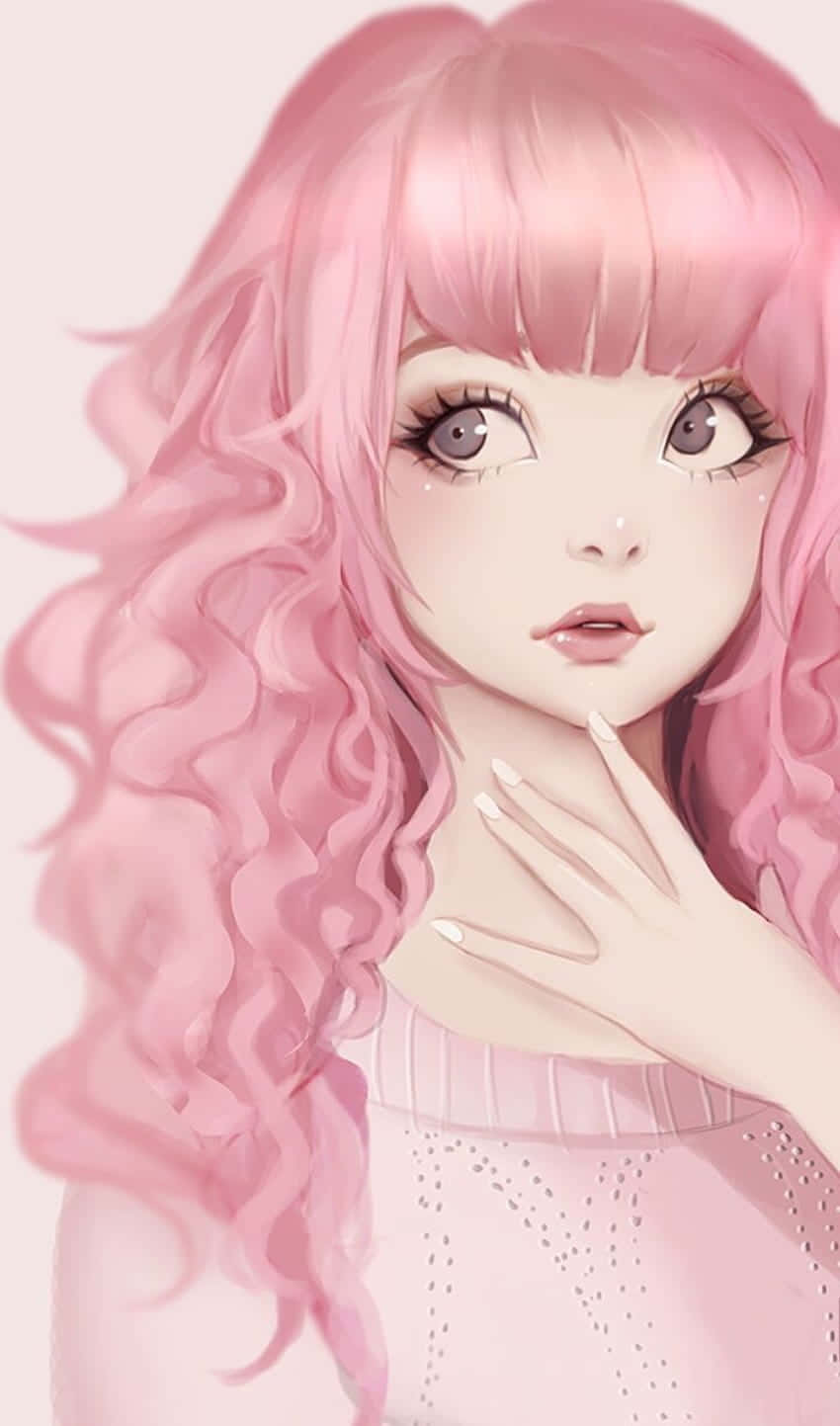 Pastel Pink Aesthetic Anime Looking Sideways Background