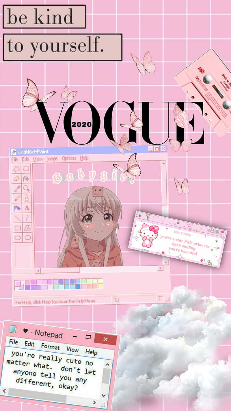 Pastel Pink Aesthetic Anime With Vogue Background