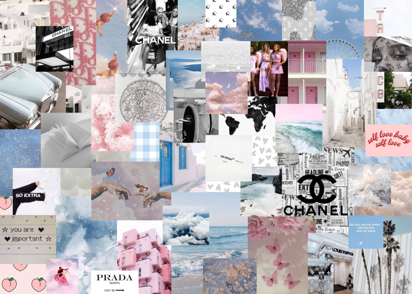 Pastel Pink And Blue Collage Background