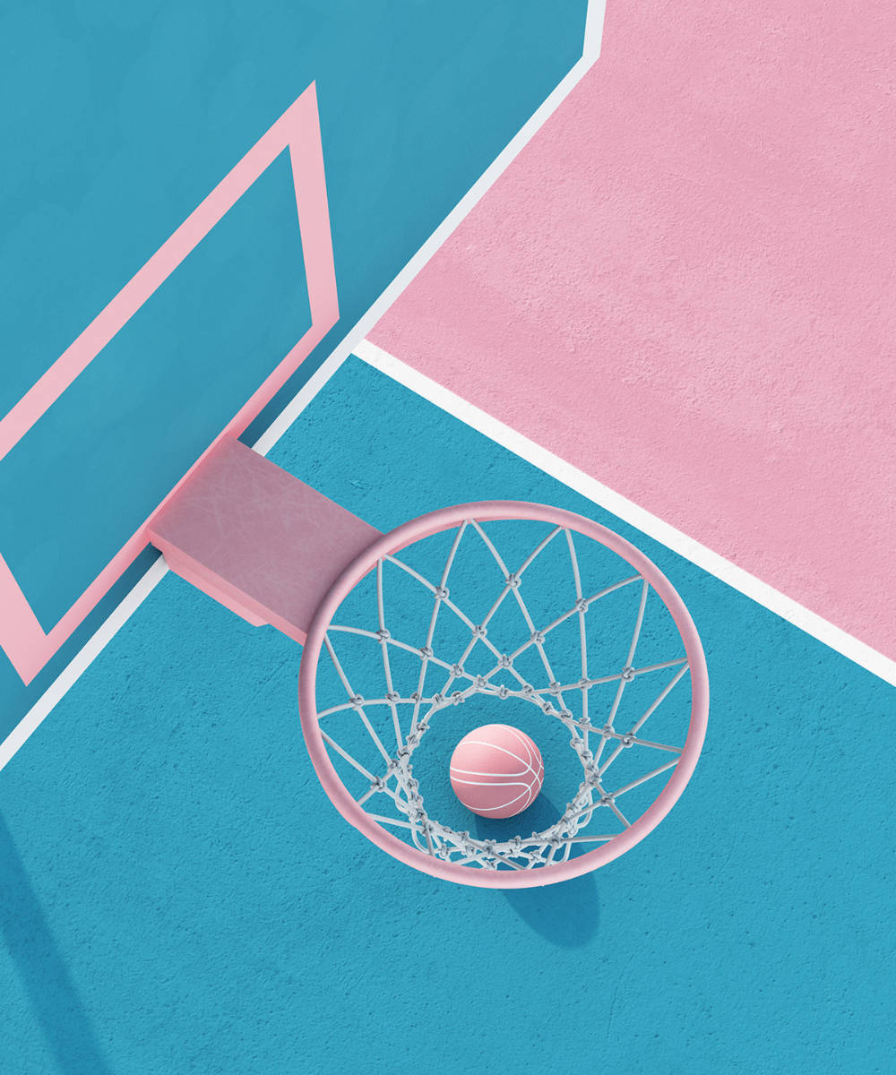 Pastel Pink Blue Basketball Court