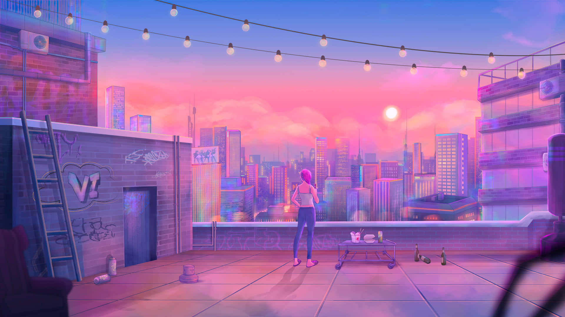 Pastel Pink City Art Background