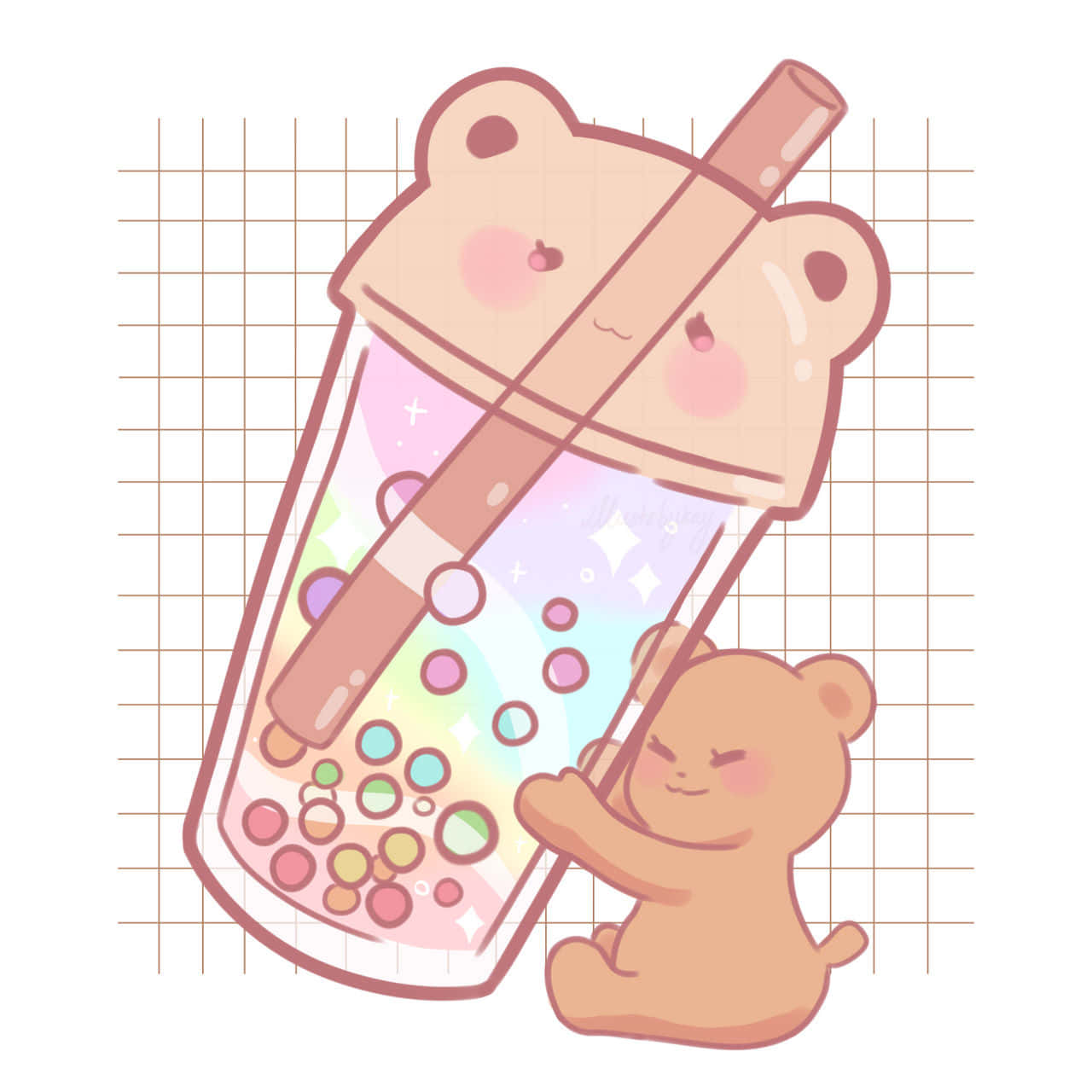 Pastel Pink Cute Boba With Bear Background