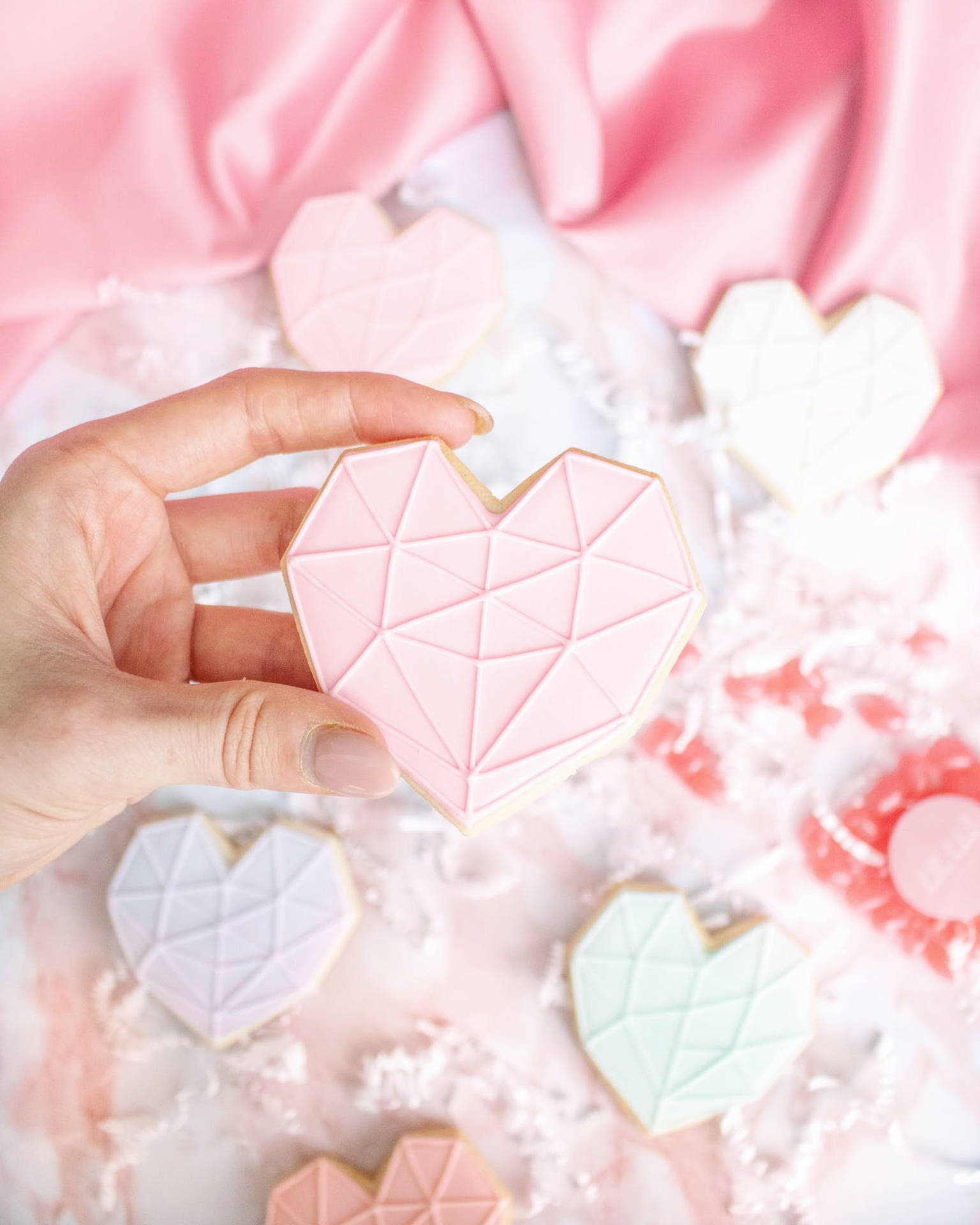 Pastel Pink Heart Sugar Cookie Background