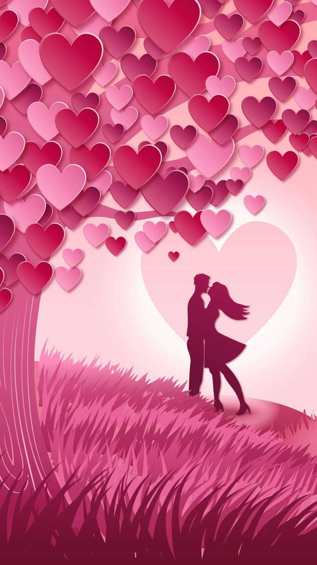 Pastel Pink Heart With Couple Kissing Background