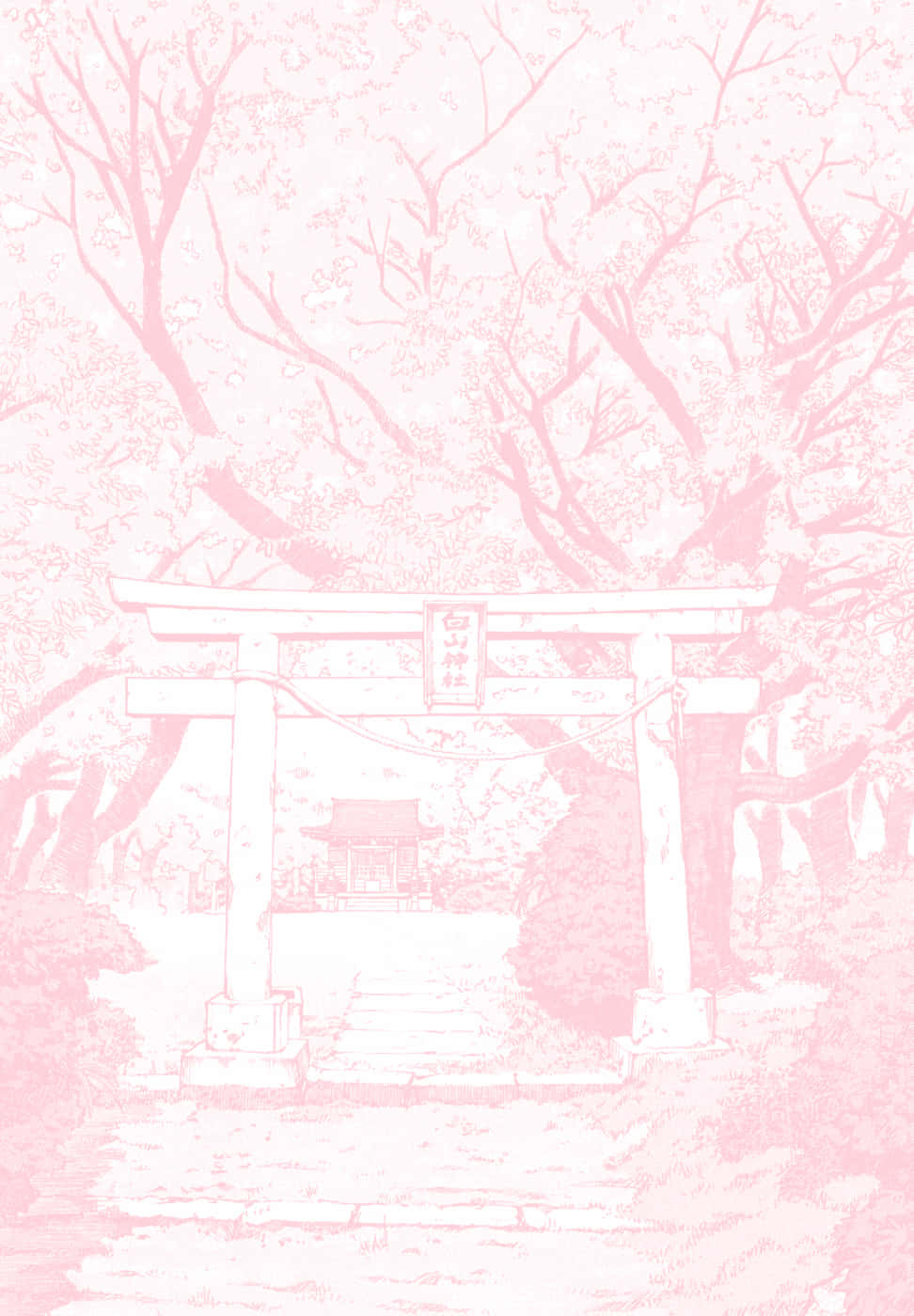 Pastel Pink Torii Gate Aesthetic Manga Background