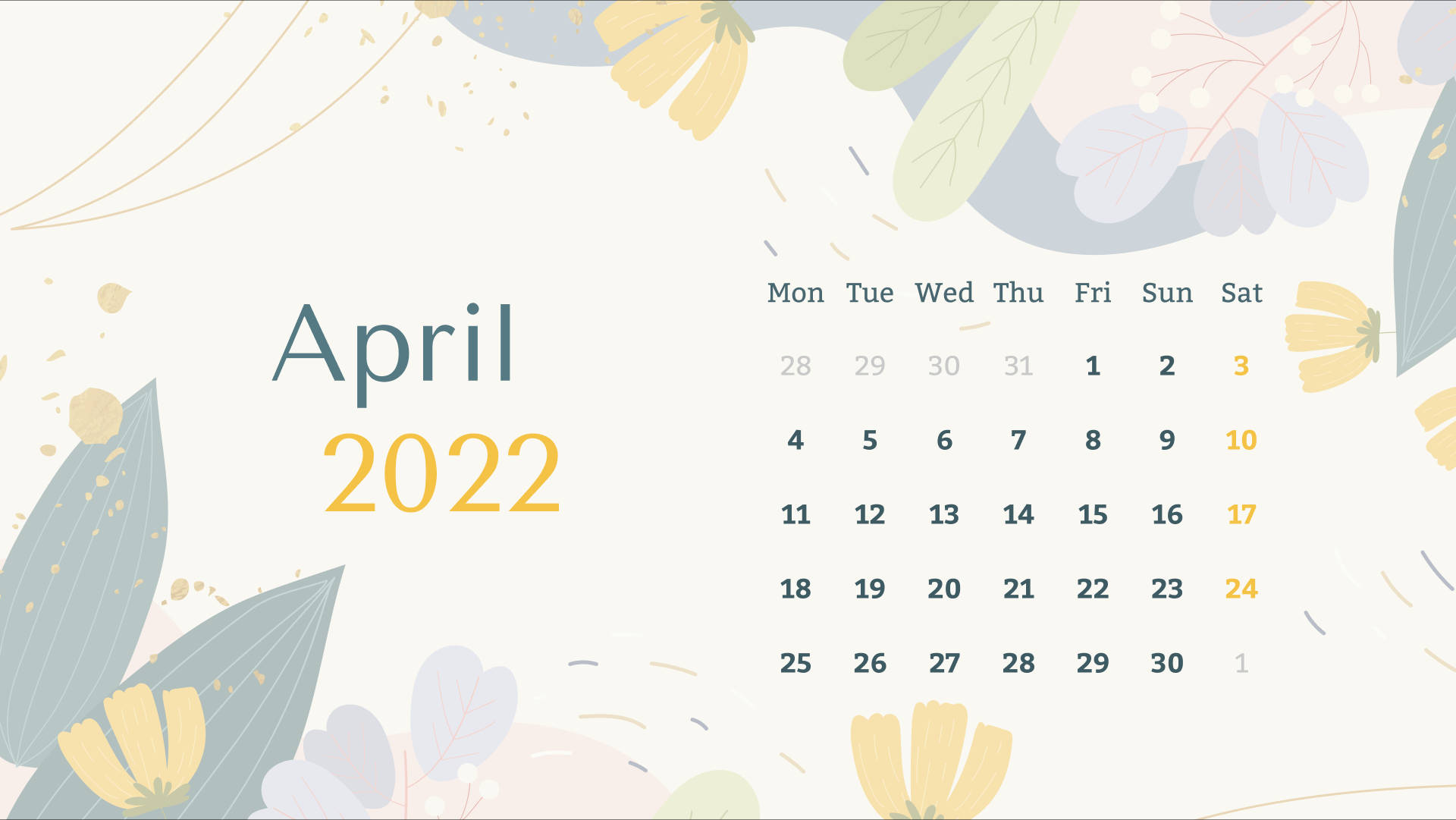 Pastel Plants April 2022 Calendar Background