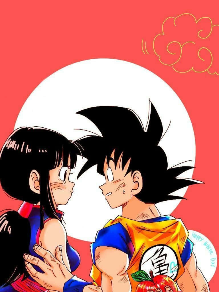 Pastel Red Goku And Chichi Background