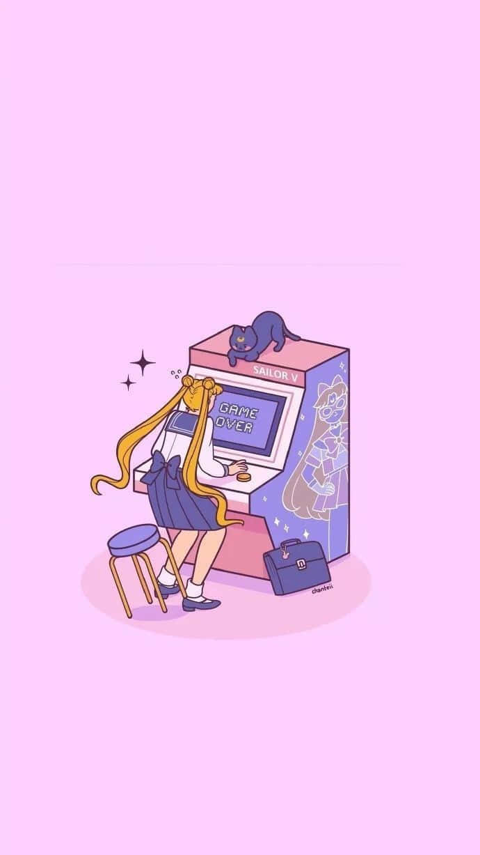 Pastel Sailor Moon Arcade Machine Digital Art Background