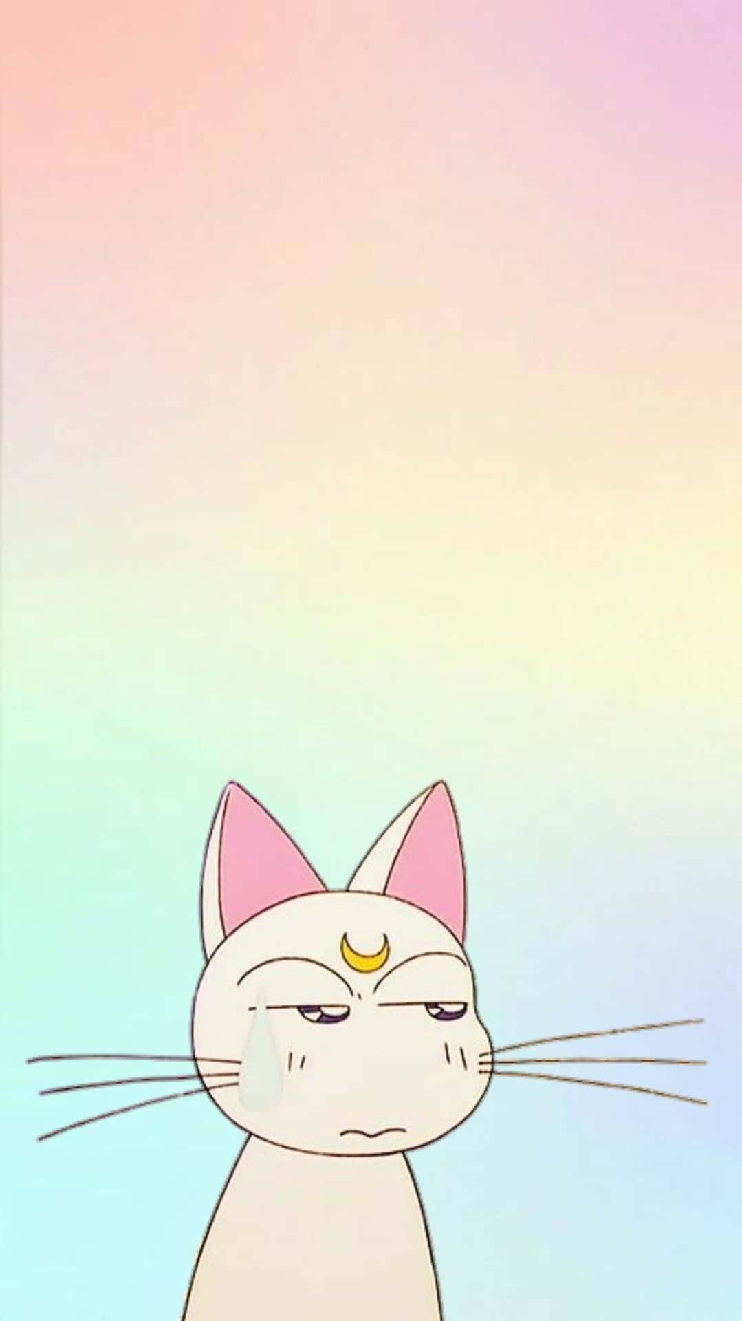 Pastel Sailor Moon Artemis Cat Rainbow Ombre Background