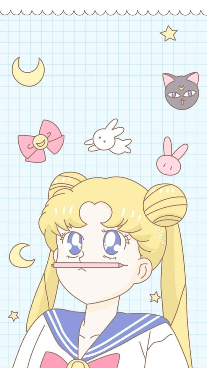 Pastel Sailor Moon Blushing In Love Anime Background