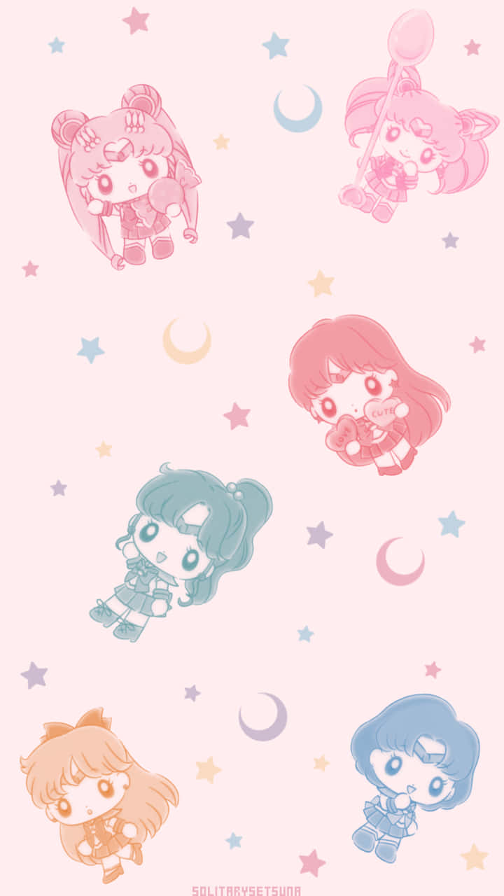 Pastel Sailor Moon Chibi Characters Fan Art Background