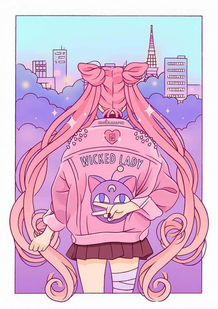 Pastel Sailor Moon Chibiusa Aesthetic Illustration Art Background