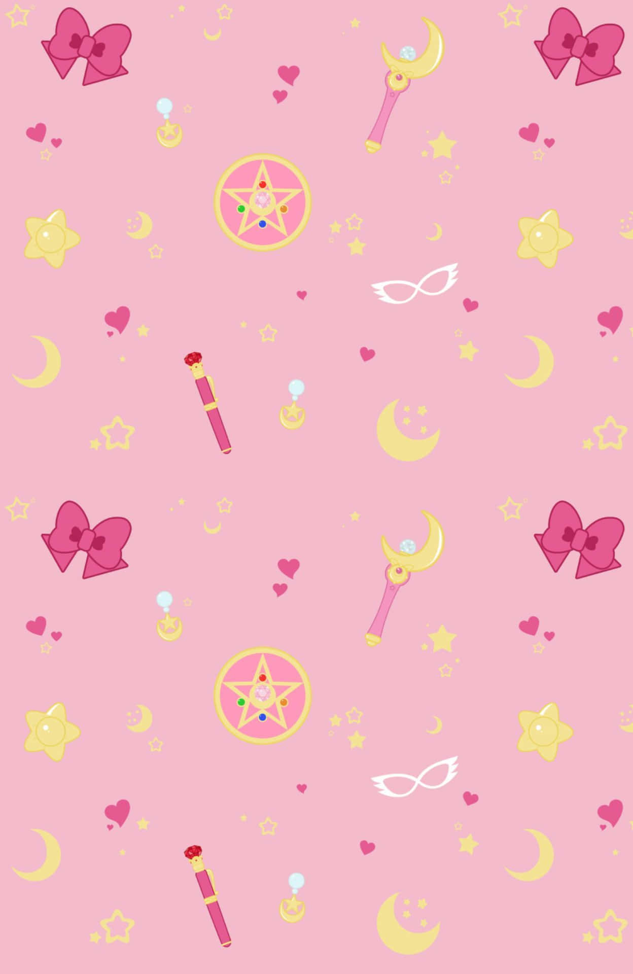 Pastel Sailor Moon Moon Stick Pink Background Pattern Background