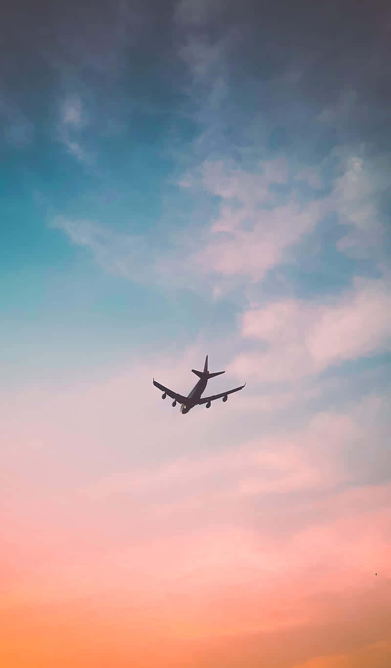 Pastel Sky Flying Plane Background Portrait