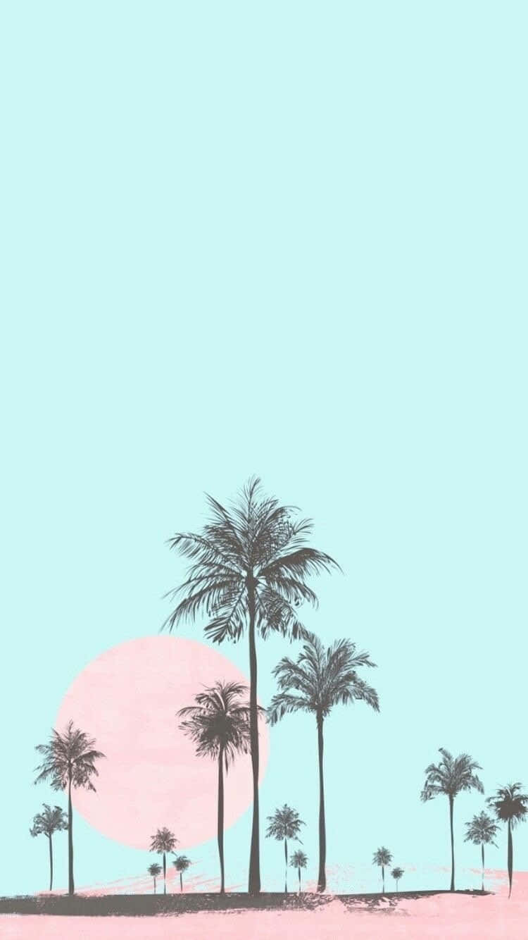 Pastel Summer Pink Sun And Palm Trees