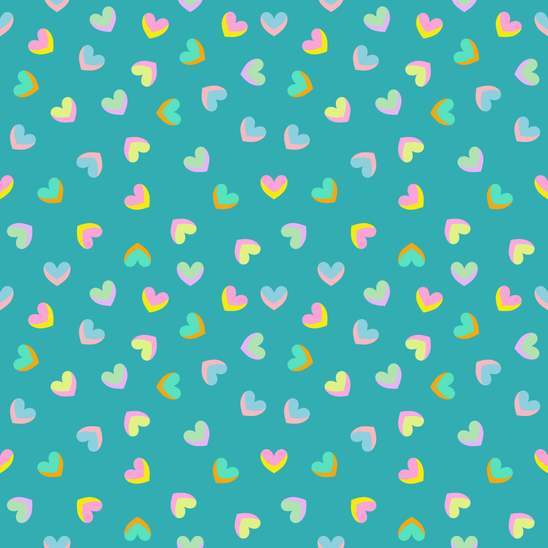 Pastel Teal Rainbow Hearts Background