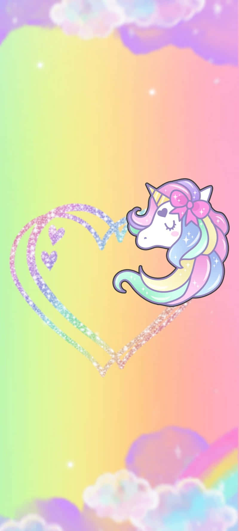 Pastel Unicorn Heart Glitter Background