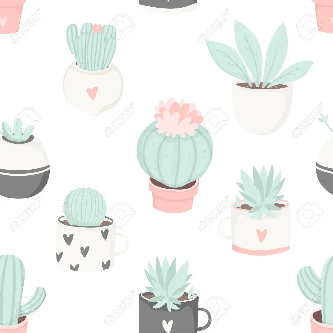 Pastel Various Cactus Wall Art Background