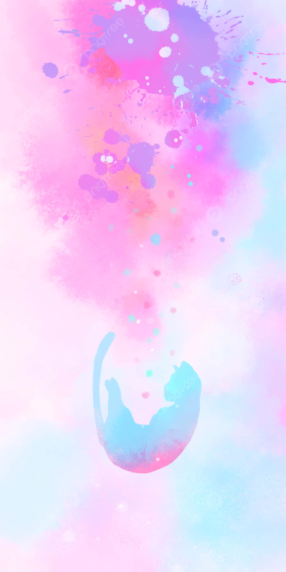 Pastel Watercolor Cat Silhouette Background
