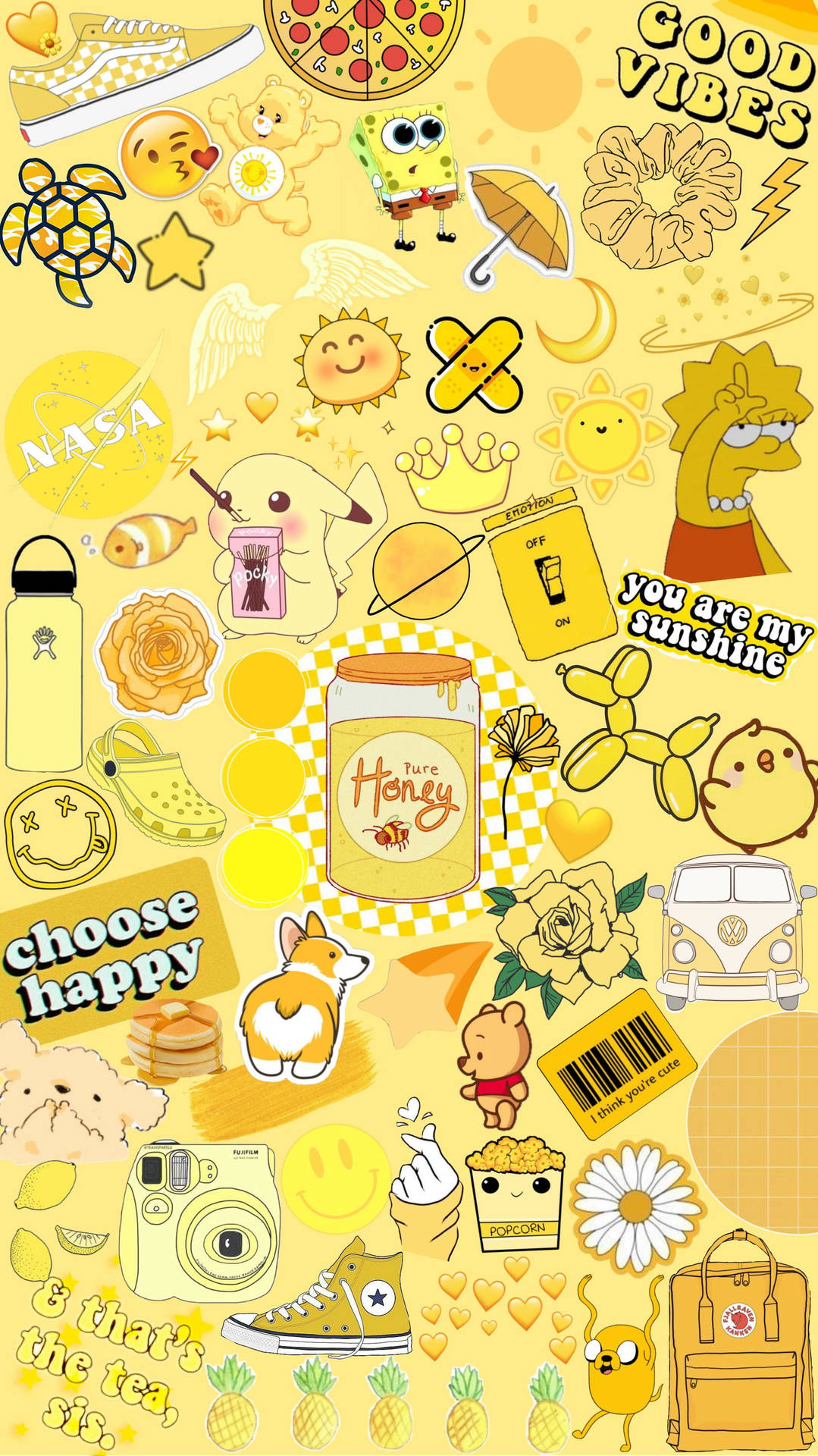 Pastel Yellow Aesthetic With Cute Stickers Background