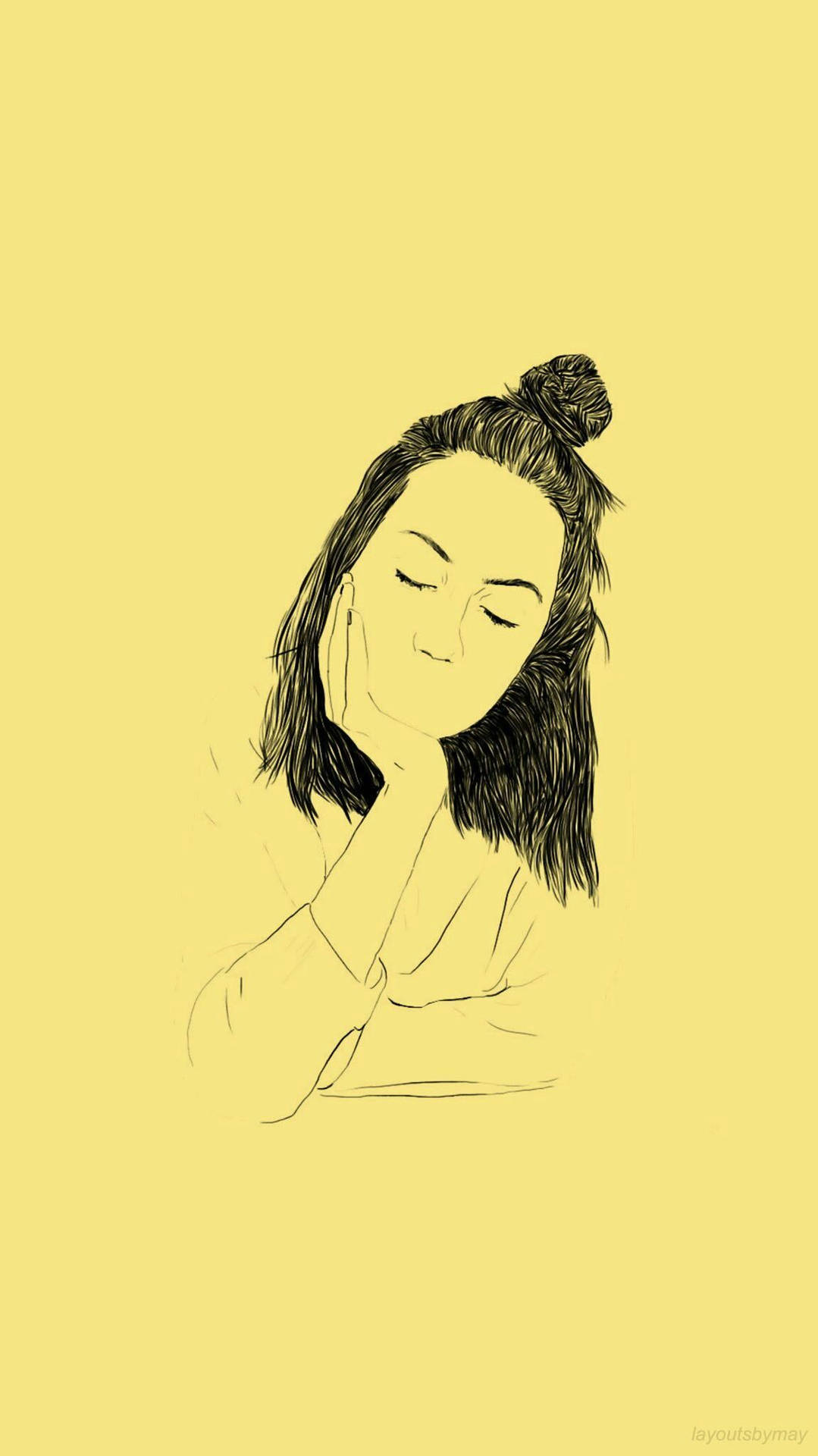 Pastel Yellow Aesthetic With Woman Sketch Background