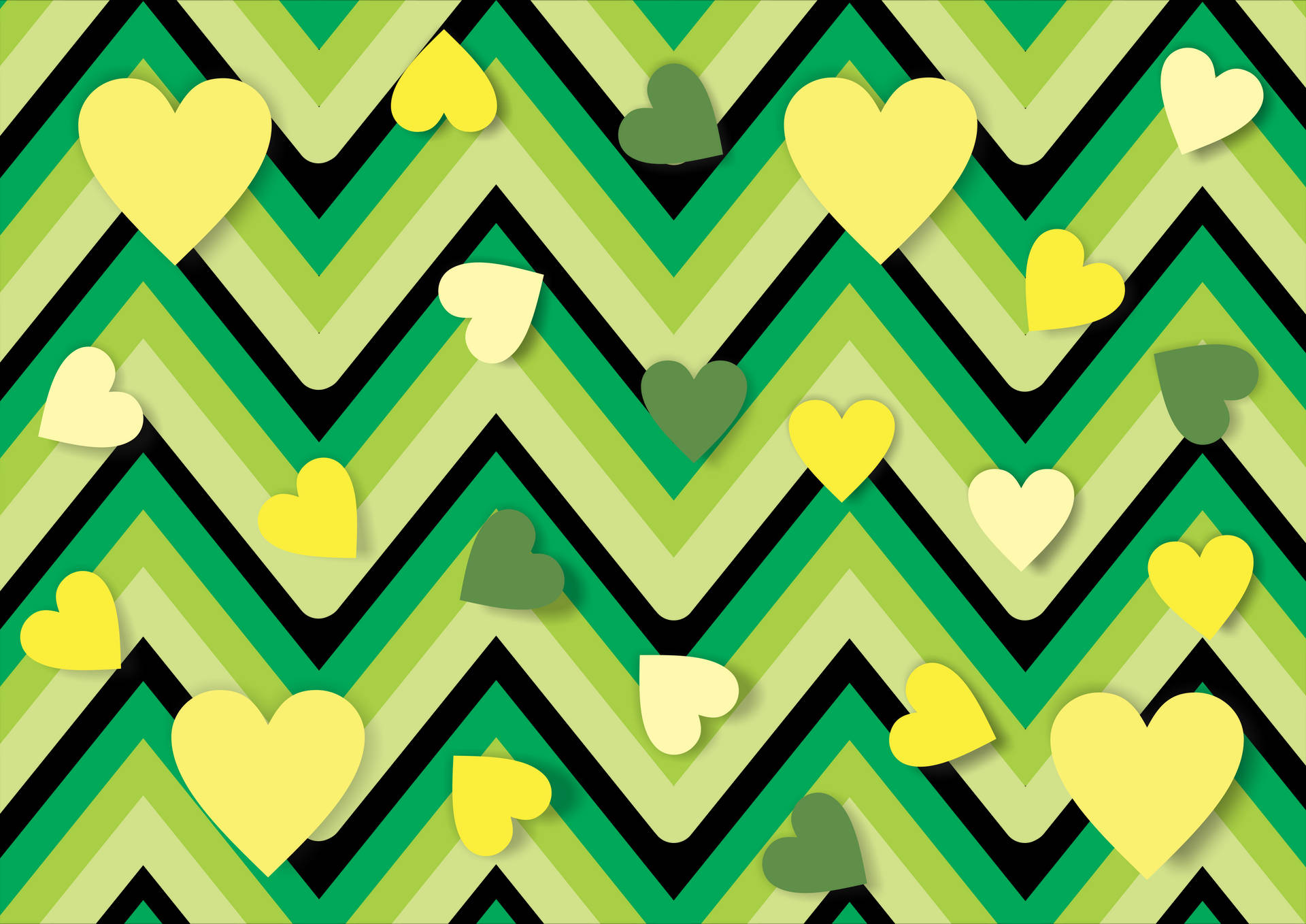 Pastel Yellow And Green Hearts Background