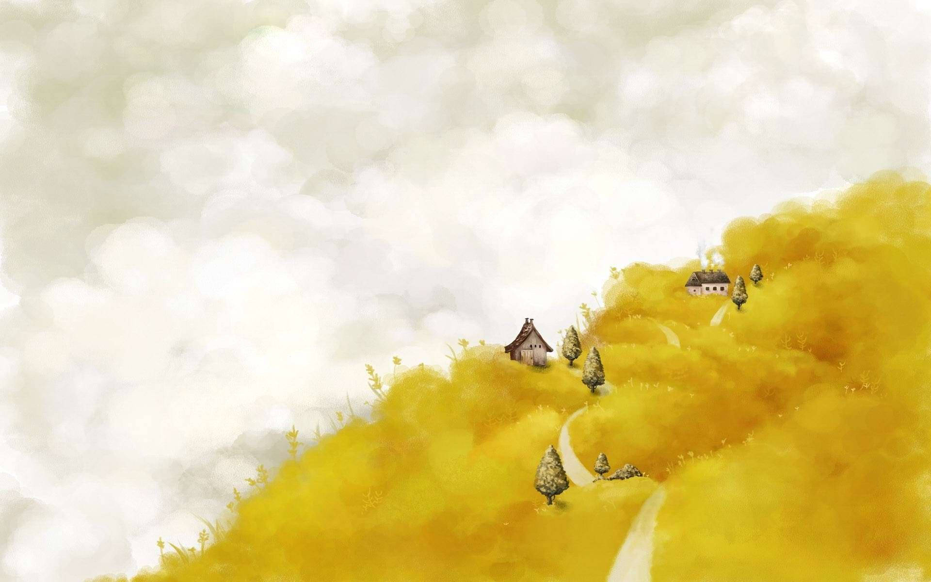 Pastel Yellow Autumn Fantasy Mountain Art Background