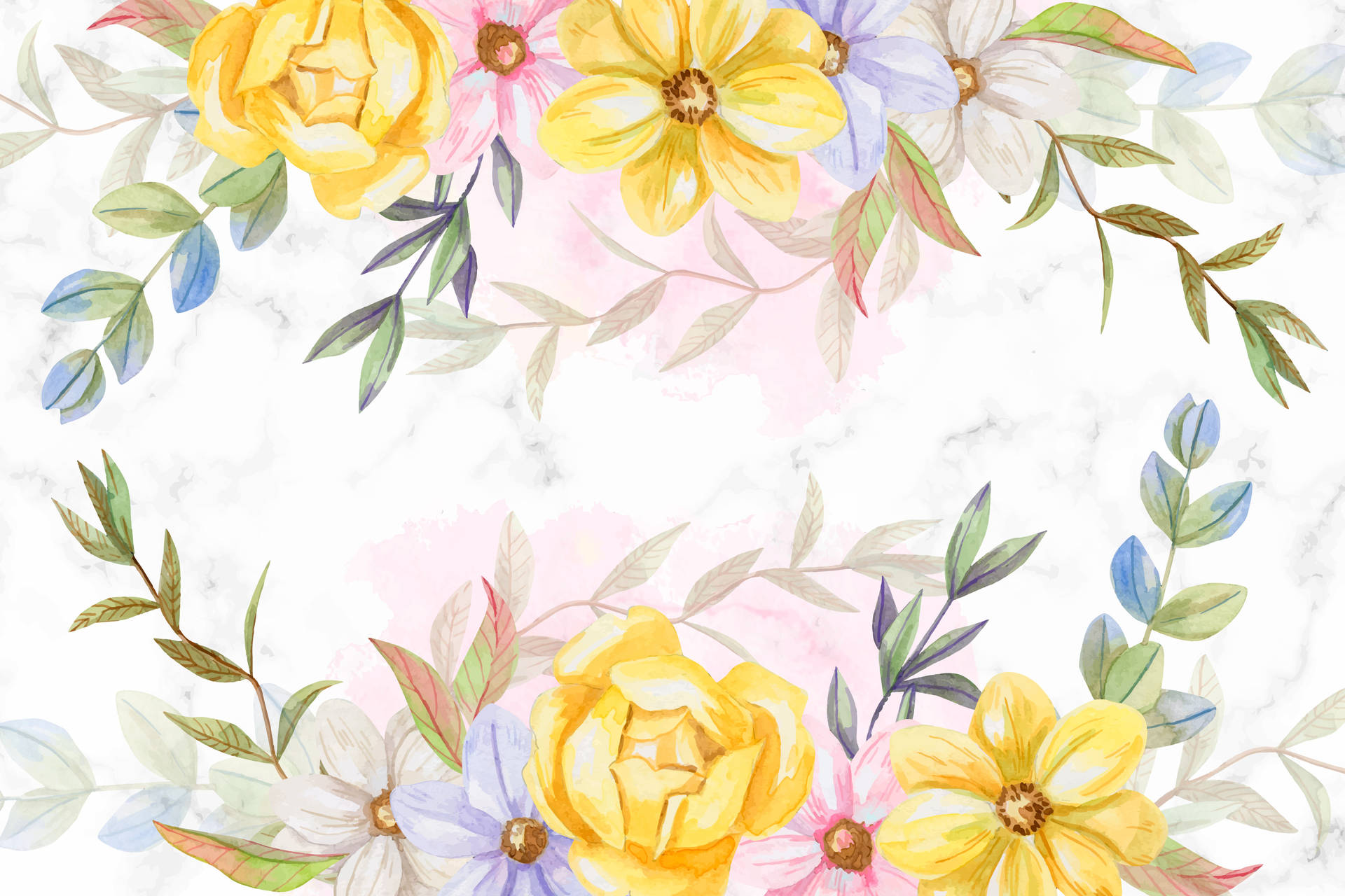 Pastel Yellow Floral Watercolor Art Background