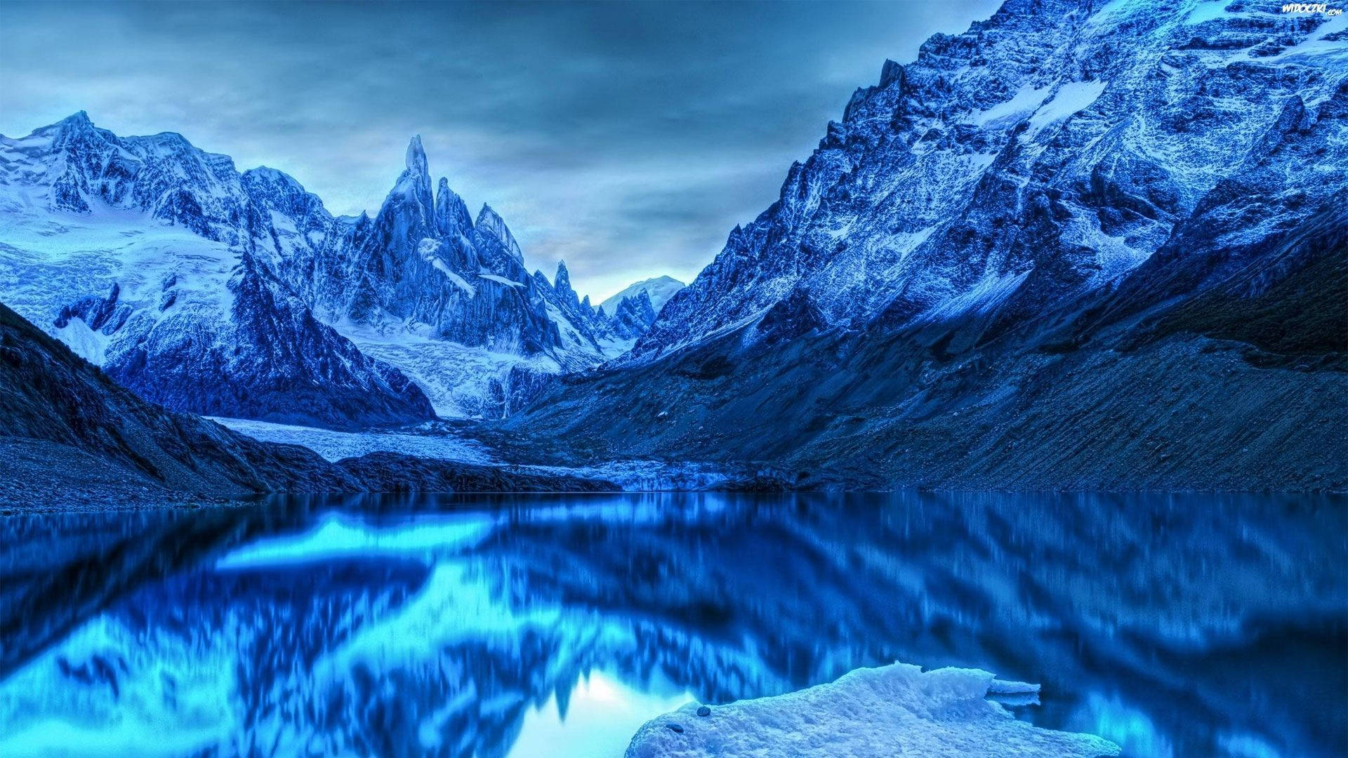Patagonia Monochromatic Blue Mountain Range Background