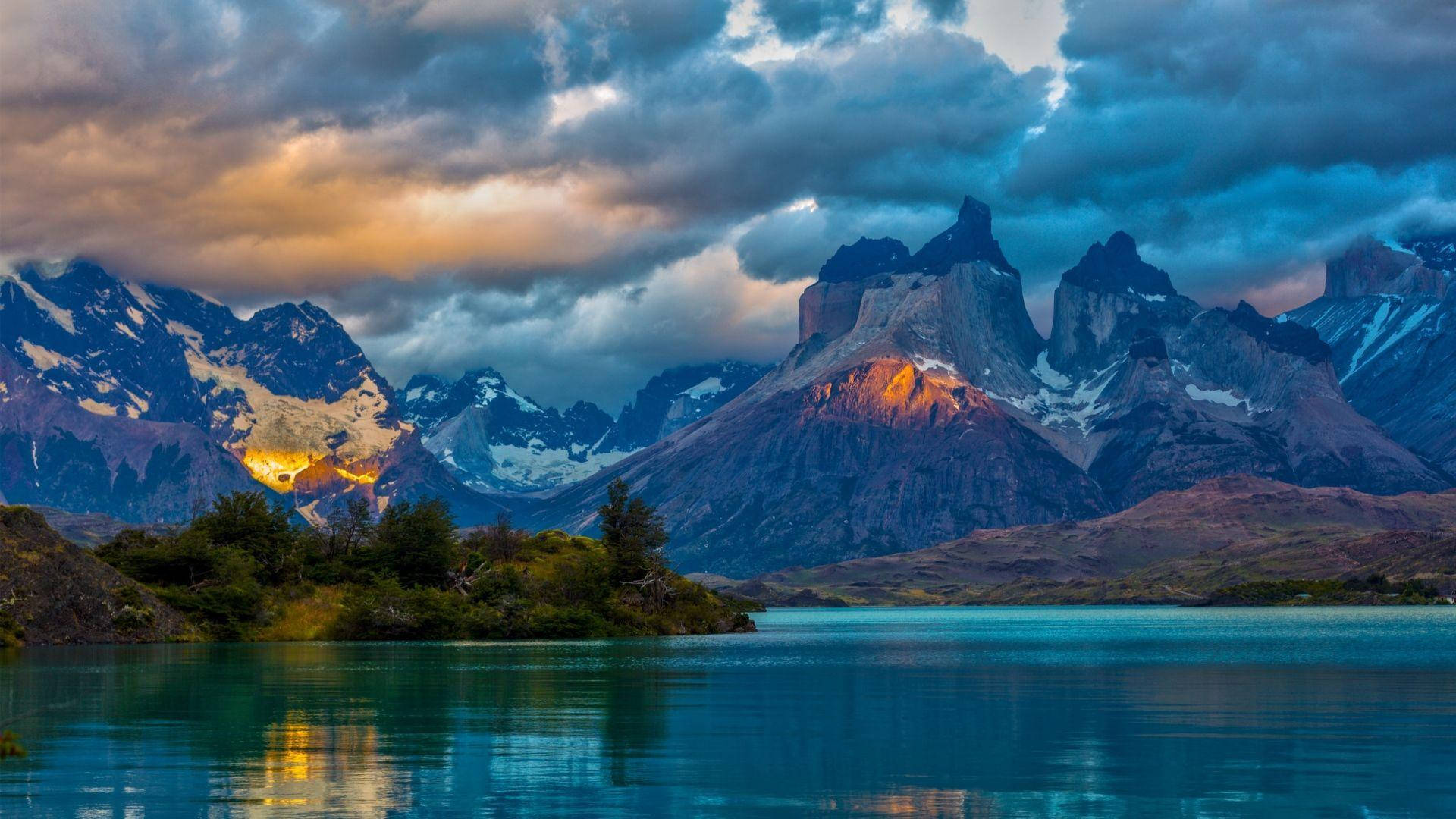 Patagonia Mountain Range Blue Hue Background