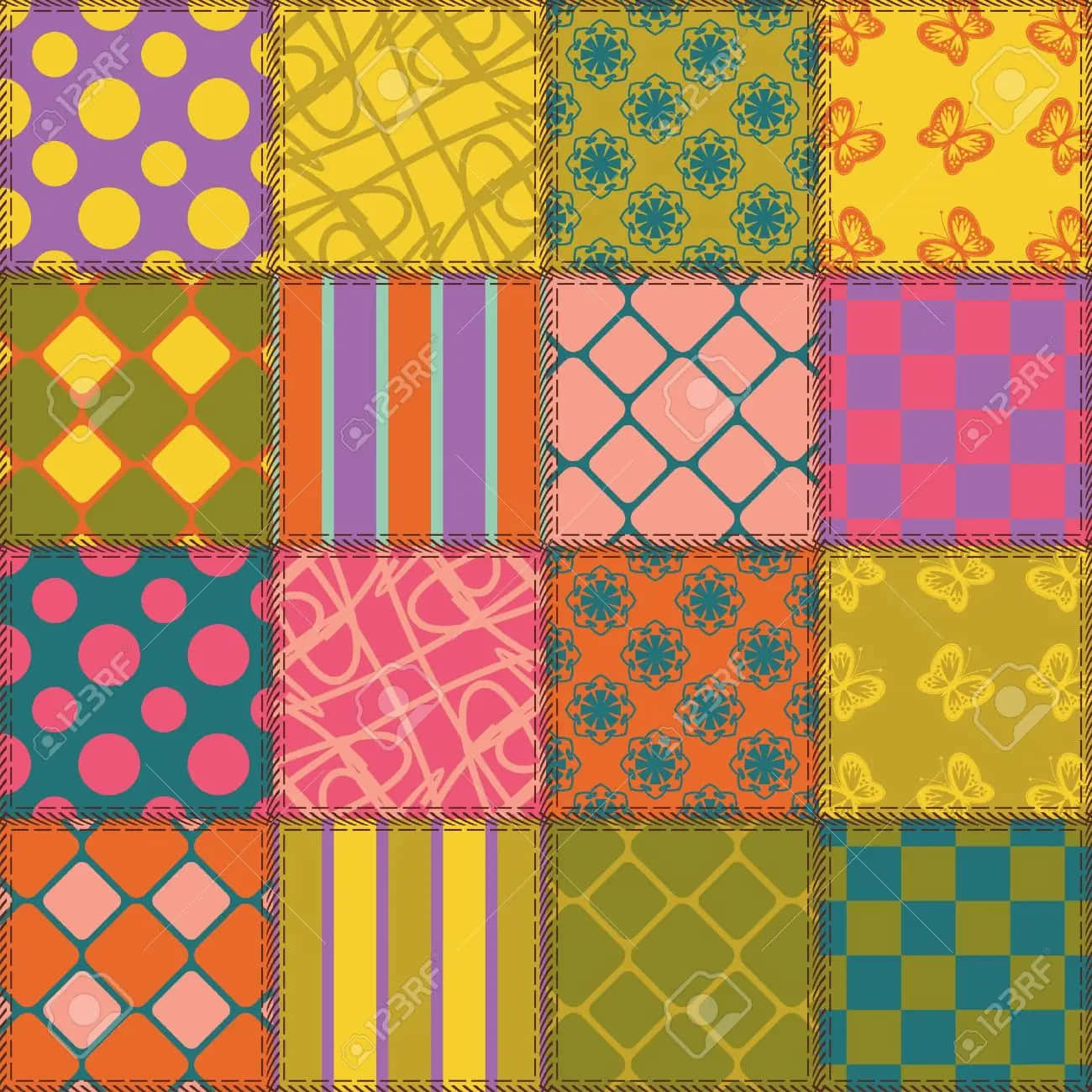 Patchwork Pattern With Colorful Squares And Triangles Stock Vector Background