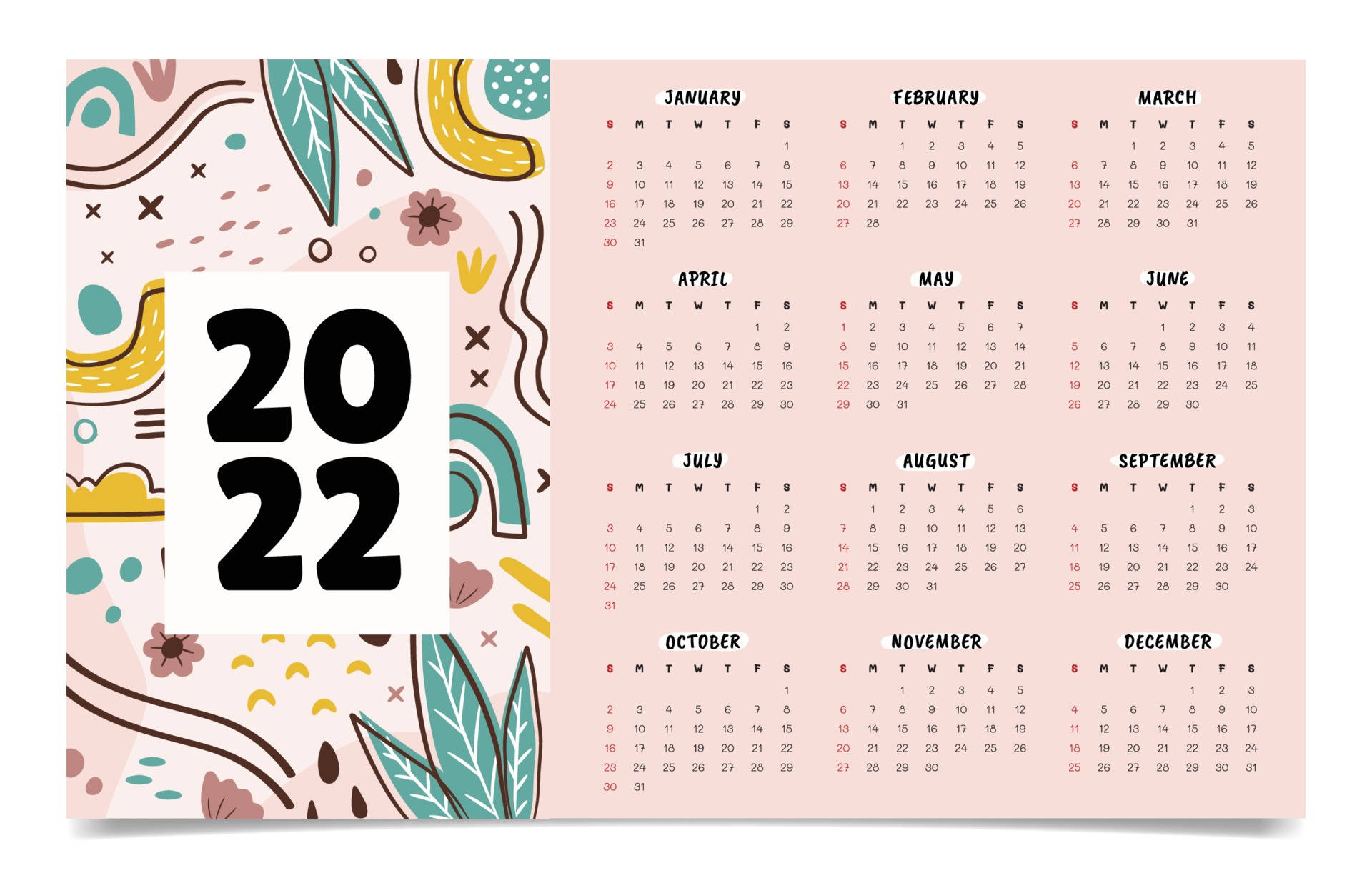 Patel Pink 2022 Calendar Background