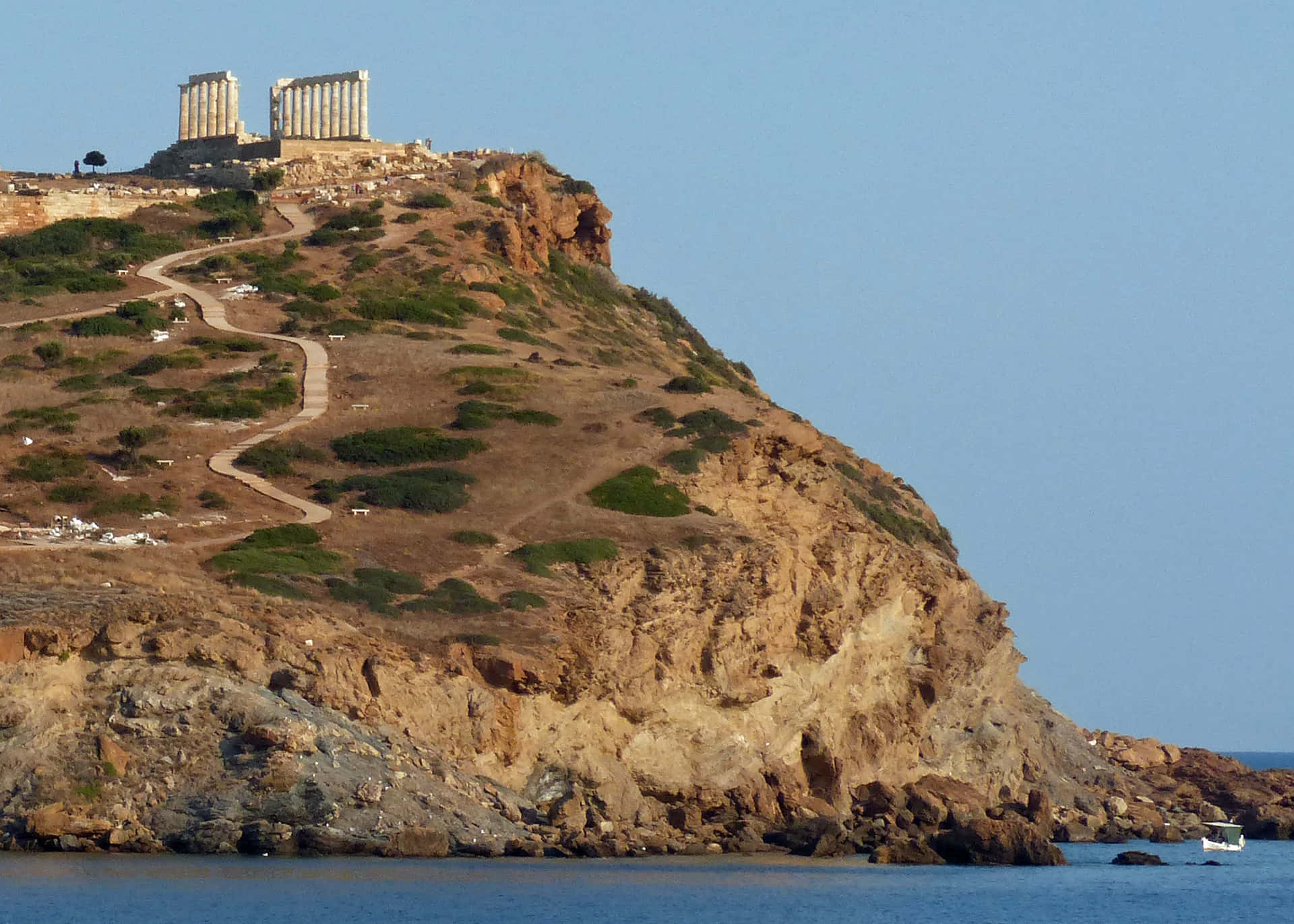 Path Leading To Temple Sounion Background