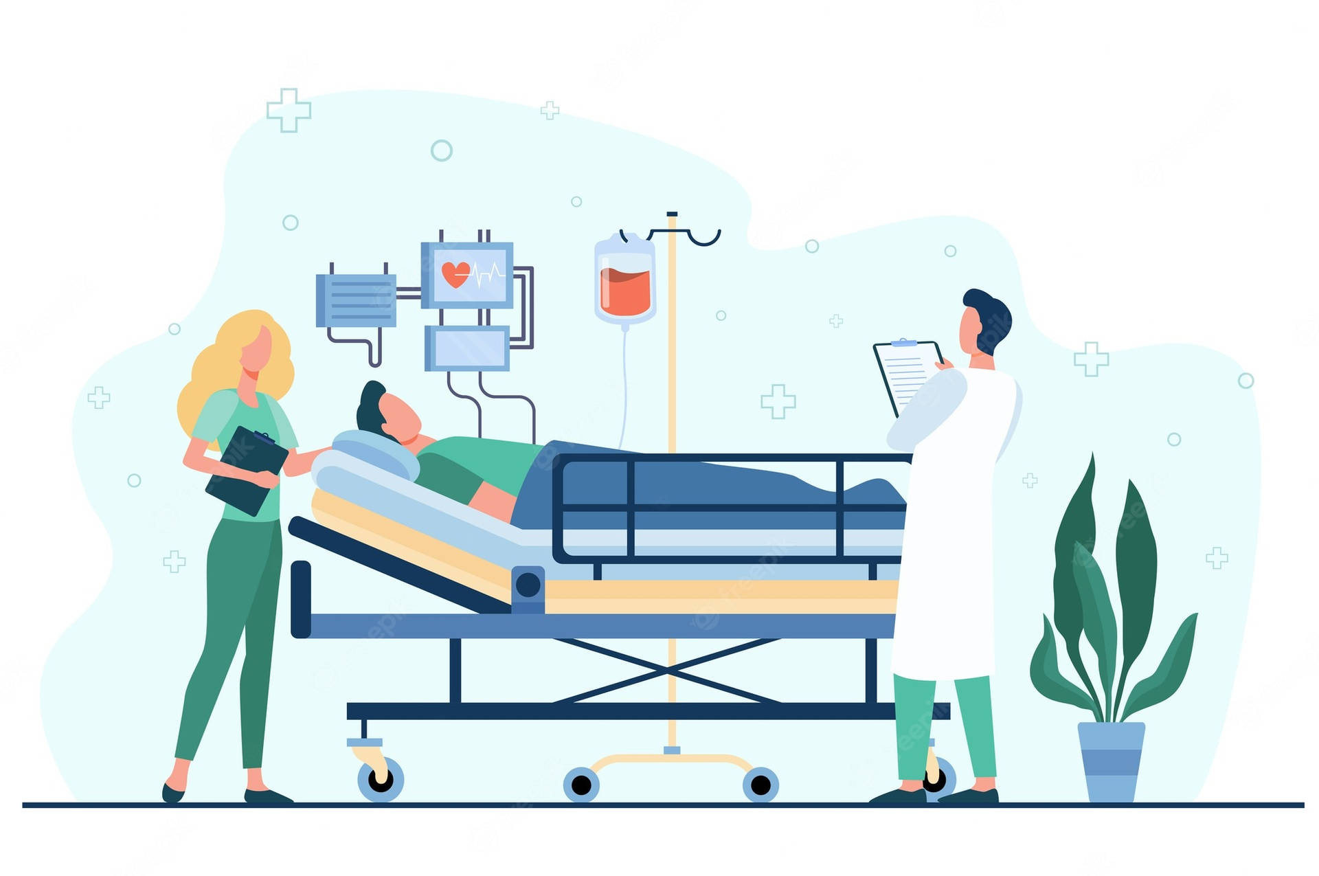 Patient On Hospital Bed Cartoon Background