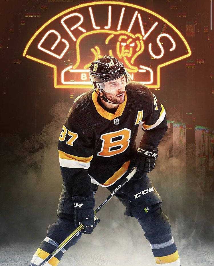 Patrice Bergeron - Star Player Of Boston Bruins In Neon Fan-art Background