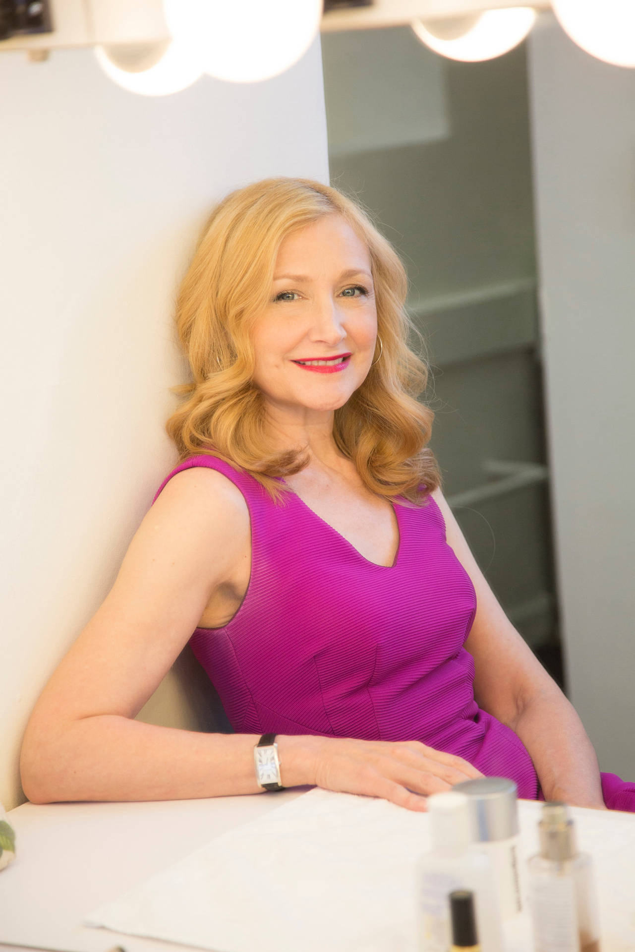 Patricia Clarkson In A Magenta Dress Background