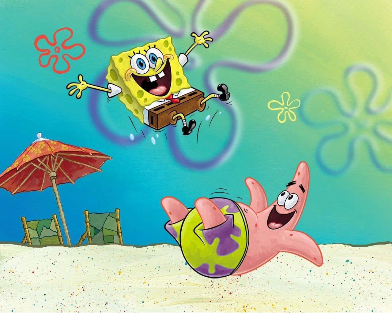 Patrick And Spongebob Playing Around Aesthetic Background