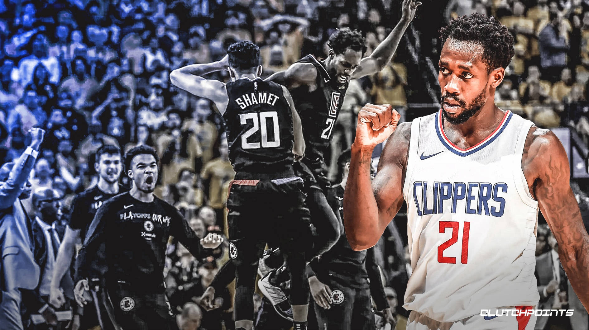 Patrick Beverly Celebrating With Clippers Team Background