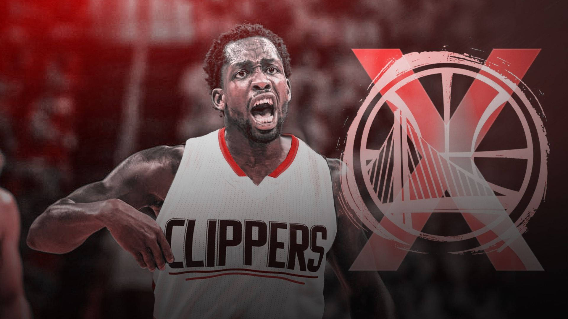 Patrick Beverly With Monochromatic Warriors Logo Background