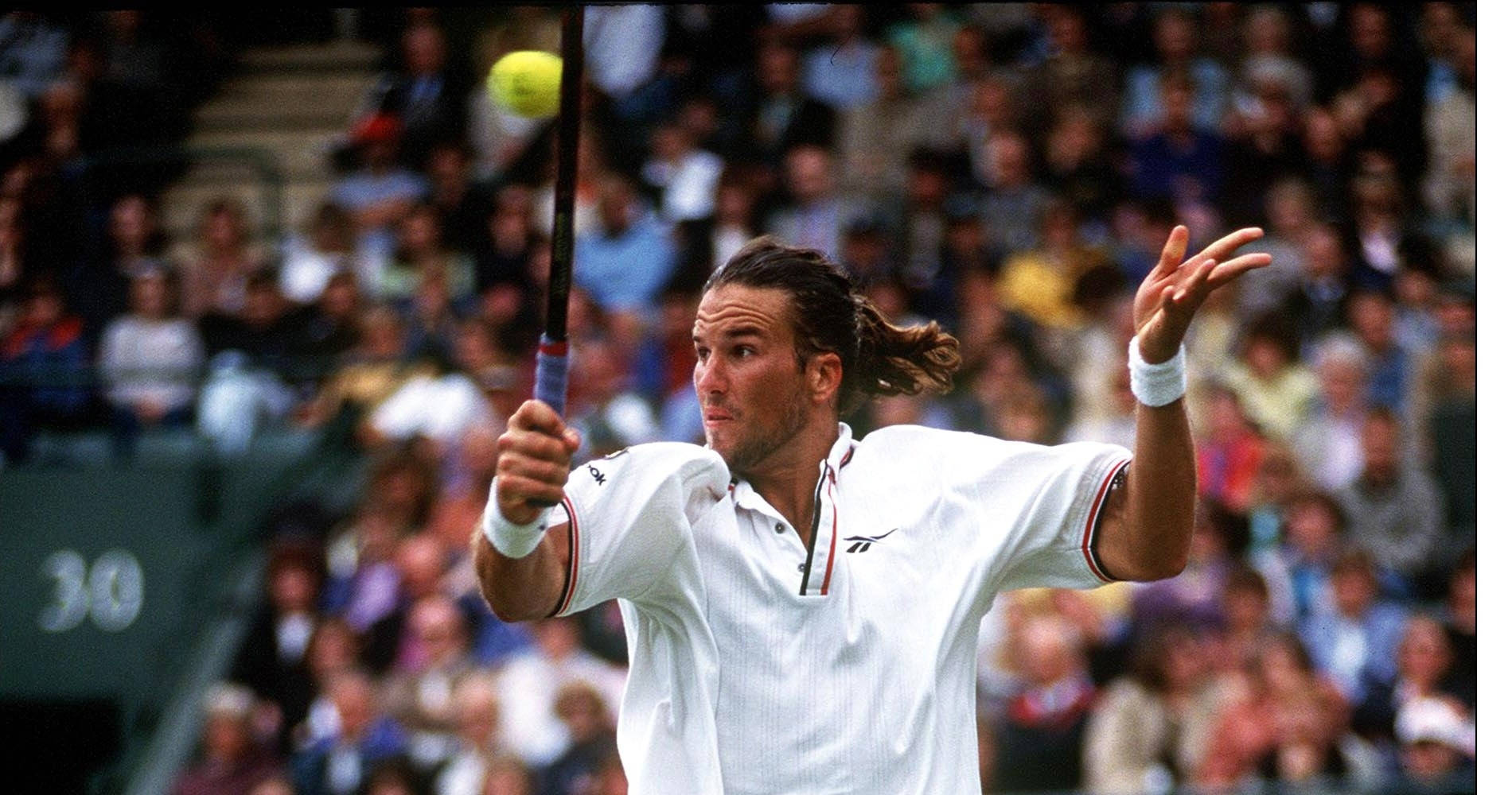 Patrick Rafter Executing A Powerful Backhand Shot